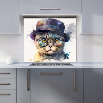 B&Q -  Scottish Fold Cat Splashart Premium Glass Kitchen Splashback W600mm X H650mm