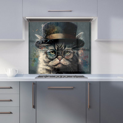 Warren Reed Designer Selkirk Rex Cat With Glasses Splashart Premium Glass Kitchen Splashback W700mm X H650mm from B&Q