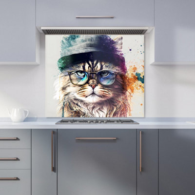 Warren Reed Designer Siberian Cat Face Splashart Premium Glass Kitchen Splashback W600mm X H750mm from B&Q