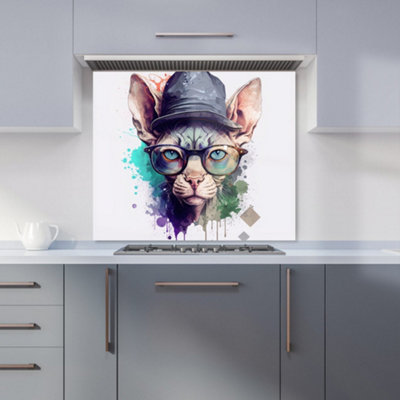 Warren Reed Designer Sphynx Cat Face Splashart Premium Glass Kitchen Splashback W600mm X H600mm from B&Q