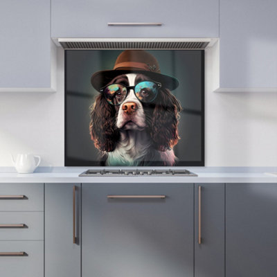 Warren Reed Designer Springer Spaniel Dog Splashart Premium Glass Kitchen Splashback W600mm X H600mm from B&Q