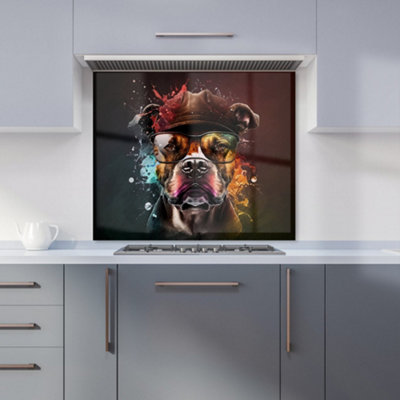 Warren Reed Designer Staffy Bull Terrier Dog Splashart Premium Glass Kitchen Splashback W700mm X H650mm from B&Q