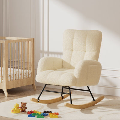 Comhoma Rocking Chair, Comfy Teddy Fabric Nursing Armchair For Nursery With High Backrest Lounge Chair For Adults Living Room Bedroom - Image 3