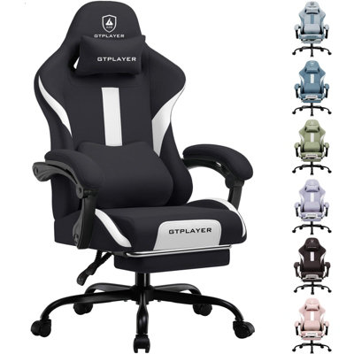 Gtplayer Fabric Gaming ChairErgonomic Computer Chair With Footrest Lumbar Support Heavy Duty Svivel Office Desk ChairsWhite from B&Q