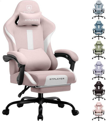 Gtplayer Fabric Gaming ChairErgonomic Computer Chair With Footrest Lumbar Support Heavy Duty Svivel Office Desk ChairsPink from B&Q