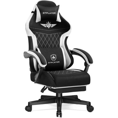 B&Q -  Gaming Chair FabricHigh Back Computer Chairs With Footrest For AdultsErgonomic Pc Chair For Home OfficeBlack