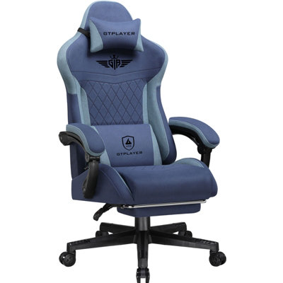 B&Q -  Gaming Chair FabricHigh Back Computer Chairs With Footrest For AdultsErgonomic Pc Chair For Home OfficeDark Blue