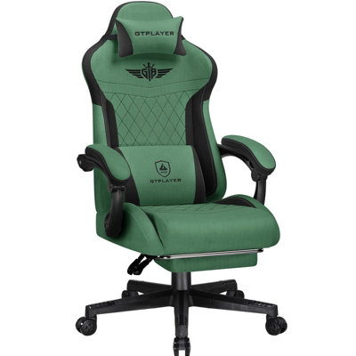 B&Q -  Gaming Chair FabricHigh Back Computer Chairs With Footrest For AdultsErgonomic Pc Chair For Home OfficeGreen