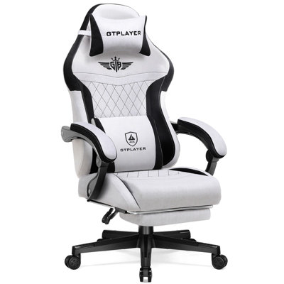 B&Q -  Gaming Chair FabricHigh Back Computer Chairs With Footrest For AdultsErgonomic Pc Chair For Home OfficeGrey