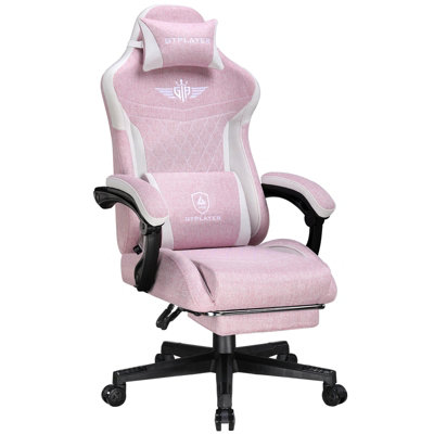 B&Q -  Gaming Chair FabricHigh Back Computer Chairs With Footrest For AdultsErgonomic Pc Chair For Home OfficePink