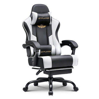 B&Q -  Gaming Chair For Adults Computer Chairs With Footrest Ergonomic Height Adjustable Reclining Pc Chair,white