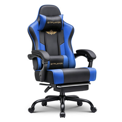B&Q -  Gaming Chair For Adults Computer Chairs With Footrest Ergonomic Height Adjustable Reclining Pc ChairBlue