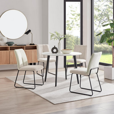 Furniturebox Uk Koko White Melamine Round Dining Table & 4 Taupe Halle Chairs from B&Q