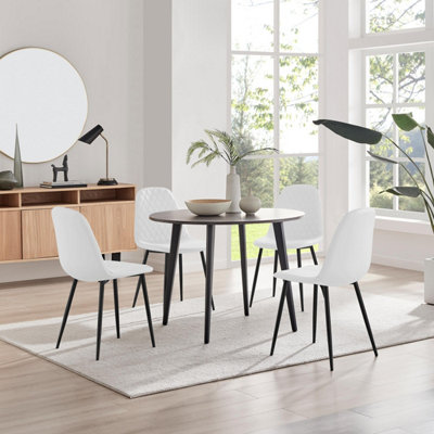 Furniturebox Uk Koko Walnut Effect Round Dining Table & 4 White Corona Black Leg Chairs from B&Q