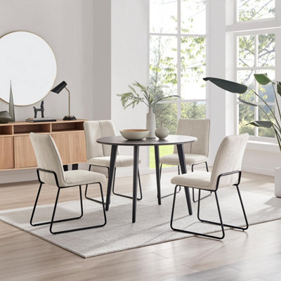 Furniturebox Uk Koko Walnut Effect Round Dining Table & 4 Taupe Halle Chairs from B&Q