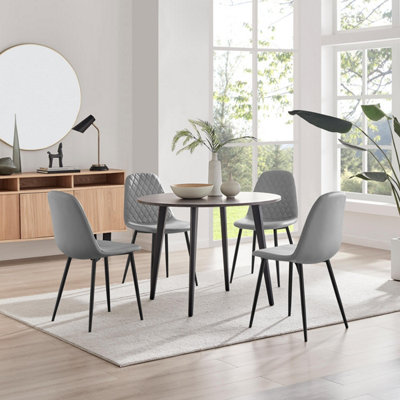 Furniturebox Uk Koko Walnut Effect Round Dining Table & 4 Grey Corona Black Leg Chairs from B&Q