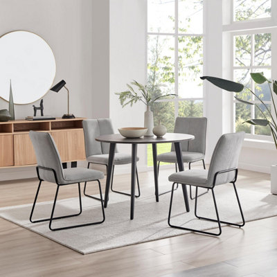 Furniturebox Uk Koko Walnut Effect Round Dining Table & 4 Light Grey Halle Chairs from B&Q