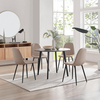 Furniturebox Uk Koko Walnut Effect Round Dining Table & 4 Cappuccino Corona Black Leg Chairs from B&Q