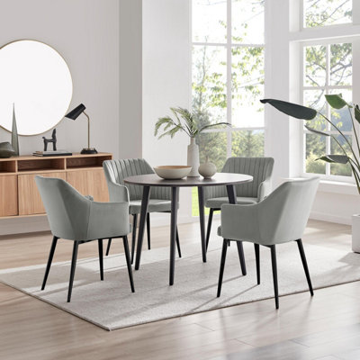 Furniturebox Uk Koko Walnut Effect Round Dining Table & 4 Grey Calla Black Leg Chairs from B&Q