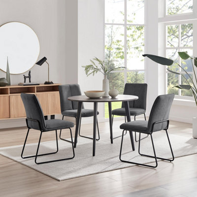 Furniturebox Uk Koko Walnut Effect Round Dining Table & 4 Dark Grey Halle Chairs from B&Q