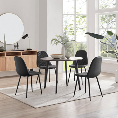 Furniturebox Uk Koko Walnut Effect Round Dining Table & 4 Black Corona Black Leg Chairs from B&Q