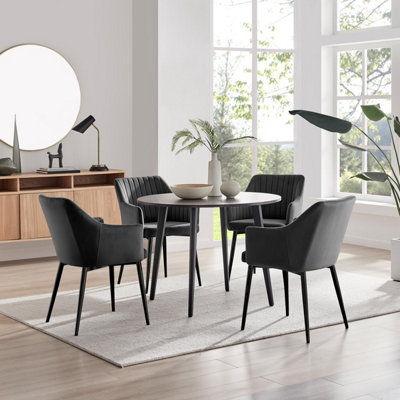 Furniturebox Uk Koko Walnut Effect Round Dining Table & 4 Black Calla Black Leg Chairs from B&Q