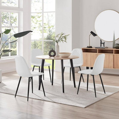 Furniturebox Uk Koko Oak Effect Round Dining Table & 4 White Corona Black Leg Chairs from B&Q