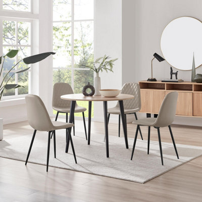 Furniturebox Uk Koko Oak Effect Round Dining Table & 4 Cappuccino Corona Black Leg Chairs from B&Q