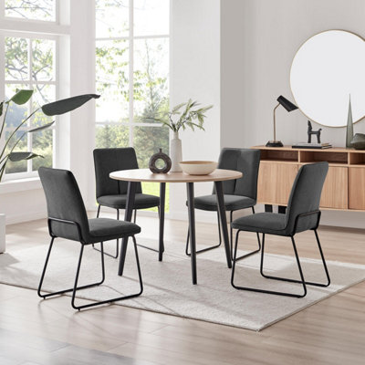 Furniturebox Uk Koko Oak Effect Round Dining Table & 4 Dark Grey Halle Chairs from B&Q