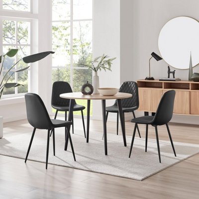 Furniturebox Uk Koko Oak Effect Round Dining Table & 4 Black Corona Black Leg Chairs from B&Q