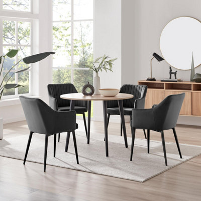 Furniturebox Uk Koko Oak Effect Round Dining Table & 4 Black Calla Black Leg Chairs from B&Q