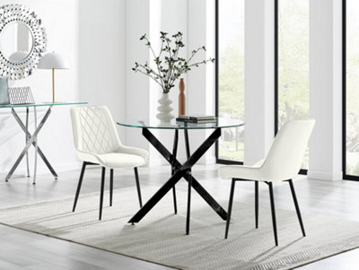 B&Q -  Uk Novara 100Cm Round Black Leg Dining Table & 2 Cream Pesaro Black Leg Chairs