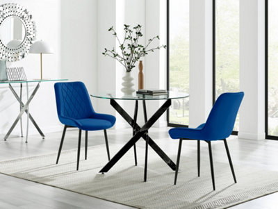 Furniturebox Uk Novara 100Cm Round Black Leg Dining Table & 2 Navy Pesaro Black Leg Chairs from B&Q