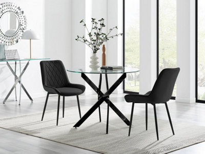 Furniturebox Uk Novara 100Cm Round Black Leg Dining Table & 2 Black Pesaro Black Leg Chairs from B&Q