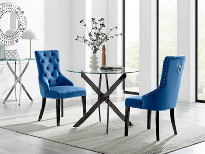 Furniturebox Uk Novara 100Cm Round Leg Dining Table & 2 Belgravia Leg Chairs Black/Blue