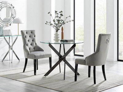 Furniturebox Uk Novara 100Cm Round Leg Dining Table & 2 Belgravia Leg Chairs Black/Grey