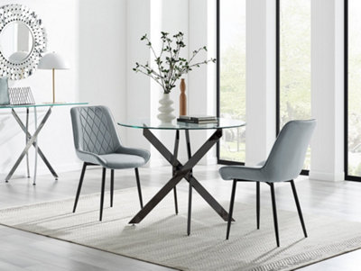 Furniturebox Uk Novara 100Cm Round Black Leg Dining Table & 2 Grey Pesaro Black Leg Chairs from B&Q