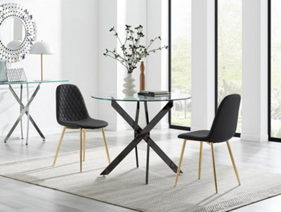 Furniturebox Uk Novara 100Cm Round Black Leg Dining Table & 2 Black Corona Gold Chairs from B&Q