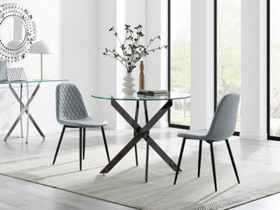 B&Q -  Uk Novara 100Cm Round Black Leg Dining Table & 2 New Grey Corona Black Leg Chairs
