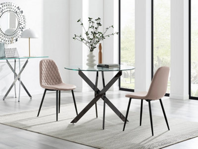 Furniturebox Uk Novara 100Cm Round Black Leg Dining Table & 2 Cappuccino Corona Black Leg Chairs from B&Q