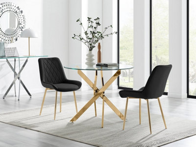 Furniturebox Gold/Black Uk Novara Round Leg Dining Table & 2 Pesaro Leg Chairs 100Cm