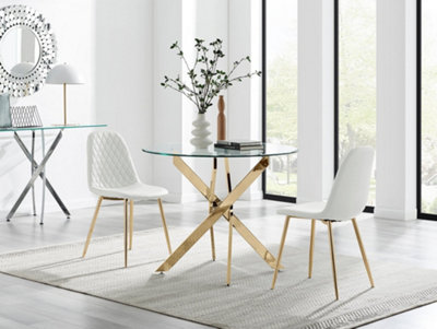Furniturebox Uk Novara 100Cm Round Gold Leg Dining Table & 2 White Corona Gold Chairs from B&Q