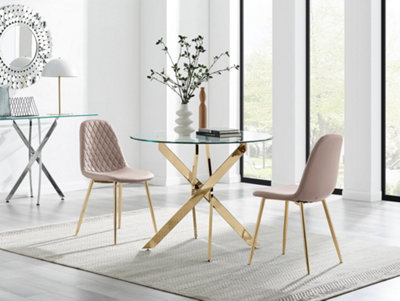 Furniturebox Uk Novara 100Cm Round Gold Leg Dining Table & 2 Cappuccino Corona Gold Chairs from B&Q