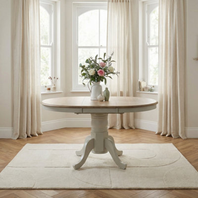 B&Q -  Padstow Round Whitewashed And Light Grey Solid Wood Extending 46 Seater Dining TableRound Dining Table