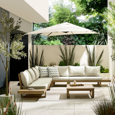 Furniturebox Brisa Wooden Garden Sofa SetSolid Wood 8 Seat Corner L-Shaped Sofa & Coffee TableNatural Patio Outdoor Sofa Set from B&Q