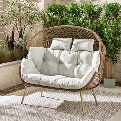 Furniturebox Beige Rattan Double Egg Chair 2 Seater Garden Egg ChairOutdoor Double Egg Chair2 Seat Garden Chair + Free Cover from B&Q