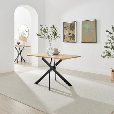 B&Q -  Uk Leonardo Rectangular Oak Veneer And Black Metal 4 Seater Dining Table
