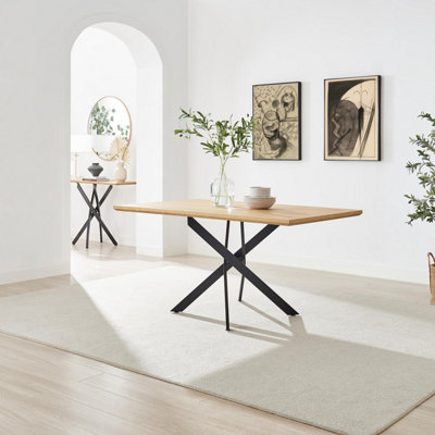Furniturebox Uk Leonardo Rectangular Oak Veneer And Metal 6 Seater Dining Table Black