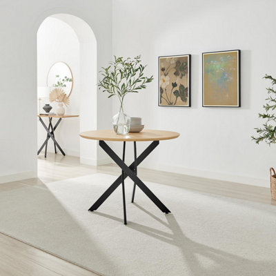Furniturebox Uk Novara Round Oak Veneer And Metal 4 Seater Dining Table Black