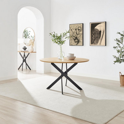 B&Q -  Uk Novara Round Oak Veneer And Black Metal 6 Seater Dining Table